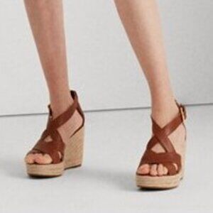 C - Like New, LAUREN Ralph Lauren 8B/25" Burnished Calf-Polo Tan Platforms S…